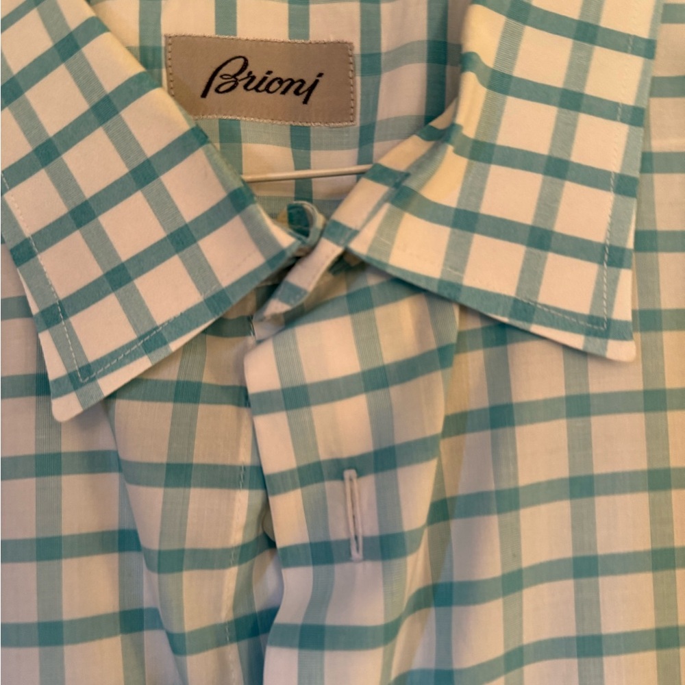 Brioni Blue and White Casual Button Down Shirt